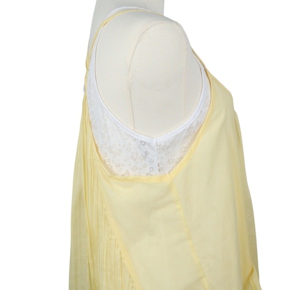 Lagenlook Yellow Pleated Sun Dress with White Floral Lace Slip Liner Set M/L - Picture 6 of 10